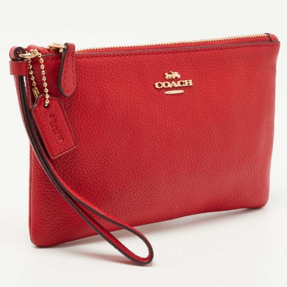 🩵NIB Coach Red Genuine Leather Wristlet w/Detachable 'Coach' & Star Charms